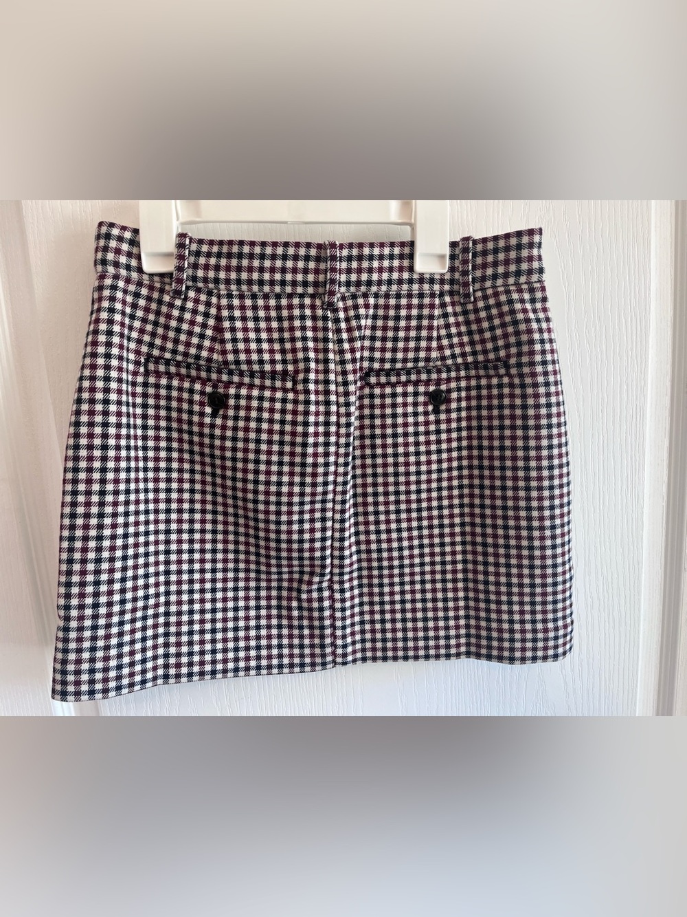 Madewell Plaid Houndstooth Suiting Mini Skirt Aroma Burgundy Navy Size 00 - Picture 11 of 16